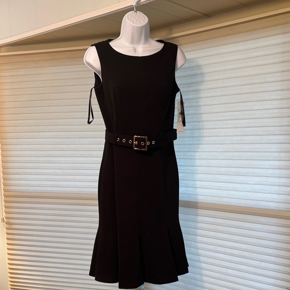 Calvin Klein Collection Black Belted Flare Mini Dress